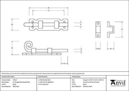 Black 4" Straight Monkeytail Bolt | 73132 - Image 2
