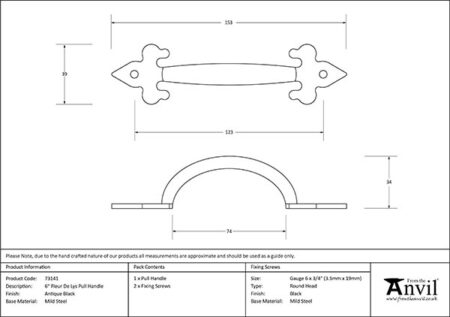 Black Cast 6" Fleur De Lys Pull Handle | 73141 - Image 2