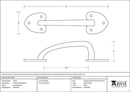Black Cast 8" Gothic Pull Handle | 73142 - Image 2