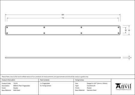 Pewter 800mm Plain Fingerplate | 73176 - Image 2