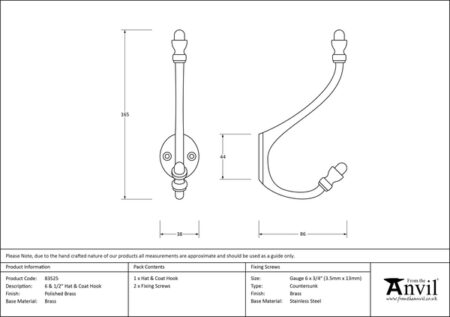From the Anvil Hat & Coat Hook - Polished Brass - Image 2