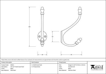 Black 6 1/2" Hat & Coat Hook | 83542 - Image 2
