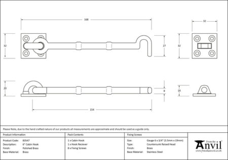 From the Anvil Cabin Hook Polished Brass - 6" - Image 2
