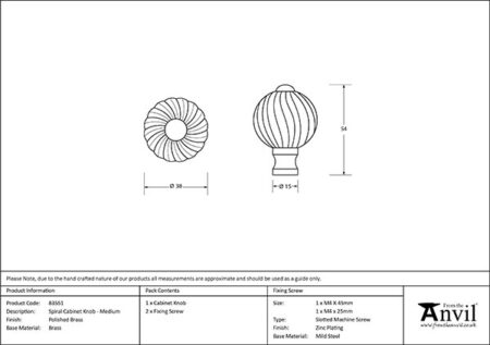 Polished Brass Spiral Cabinet Knob - Medium | 83551 - Image 2