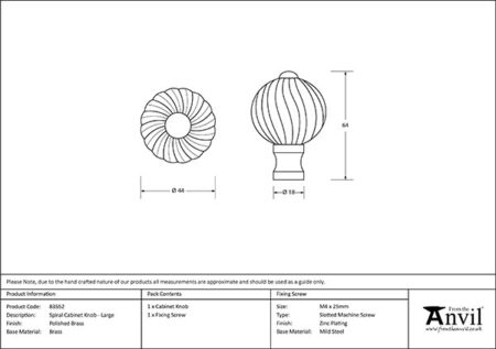 Polished Brass Spiral Cabinet Knob - Large | 83552 - Image 2