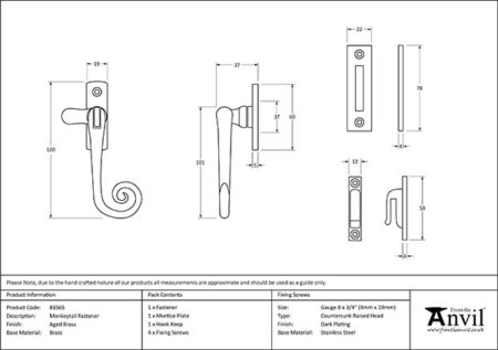 Aged Brass Monkeytail Fastener | 83565 - Image 2