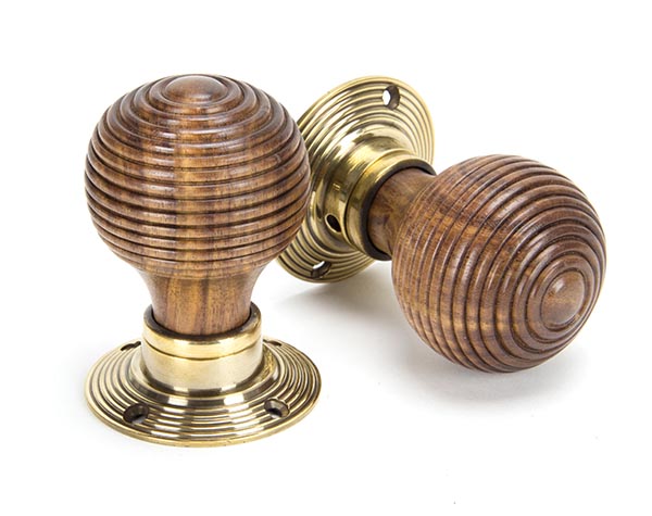 Rosewood & Aged Brass Beehive Mortice/Rim Knob Set | 83573