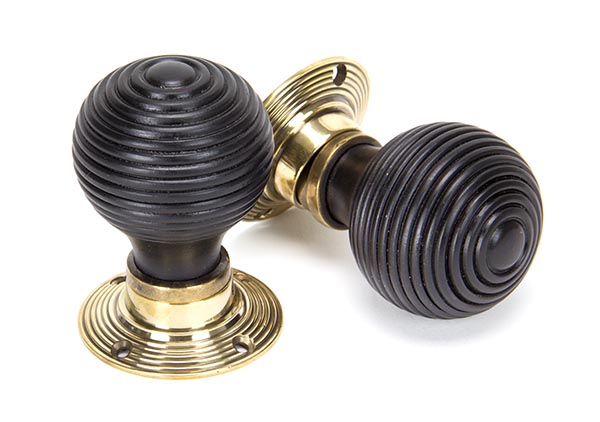Ebony & Aged Brass Beehive Mortice/Rim Knob Set | 83574