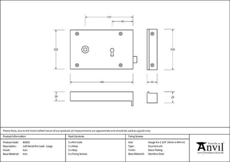 Iron Left Hand Rim Lock - Large | 83591 - Image 2