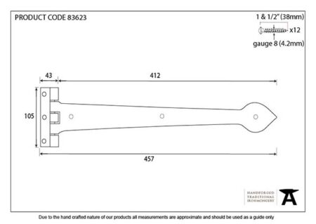 Black Textured 18" Cast T Hinge (pair) | 83623 - Image 2