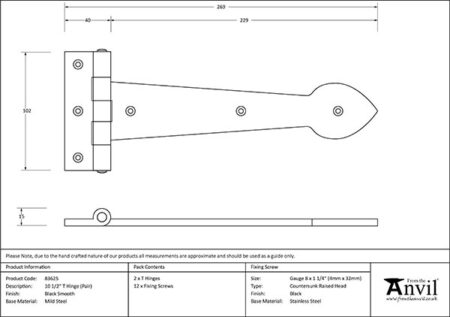 Black Smooth 10½" Cast T Hinge (pair) | 83625 - Image 2