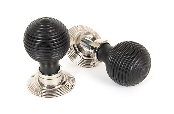 Ebony and Polished Nickel Beehive Mortice/Rim Knob Set | 83634