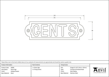 Antique Pewter Gents Sign | 83686 - Image 2