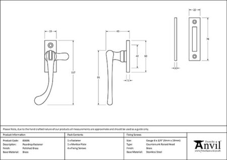Polished Brass Peardrop Fastener | 83696 - Image 2