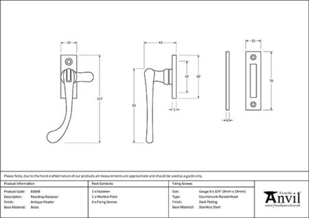 Antique Pewter Peardrop Fastener | 83698 - Image 2