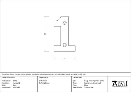 Black Numeral 1 | 83701 - Image 2