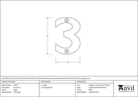 Black Numeral 3 | 83703 - Image 2