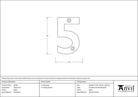 Black Numeral 5 | 83705 - Image 2