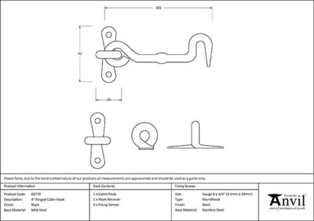 From the Anvil Black 4" Forged Cabin Hook - Image 2