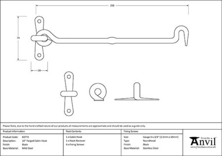 From the Anvil Black 10" Forged Cabin Hook - Image 2