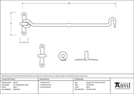 From the Anvil Black 12" Forged Cabin Hook - Image 2