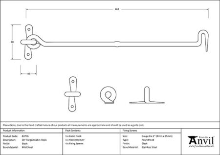 From the Anvil Black 18" Forged Cabin Hook - Image 2