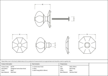 From the Anvil Black Octagonal Centre Door Knob - Image 2