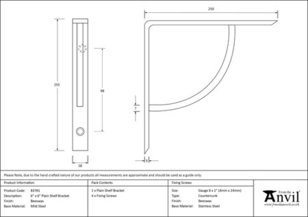 Beeswax 6'' x 6'' Plain Shelf Bracket | 83781 - Image 2