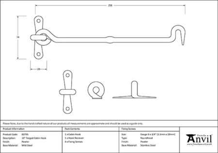 From the Anvil Forged Cabin Hook - Pewter Patina - Image 2