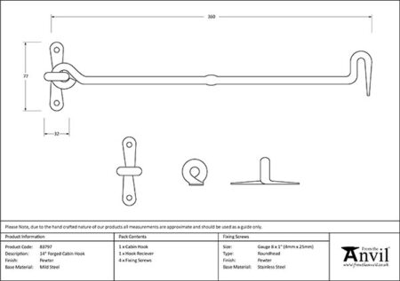Pewter 14" Forged Cabin Hook | 83797 - Image 2