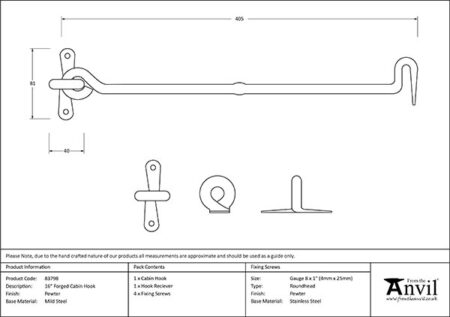 Pewter 16" Forged Cabin Hook | 83798 - Image 2