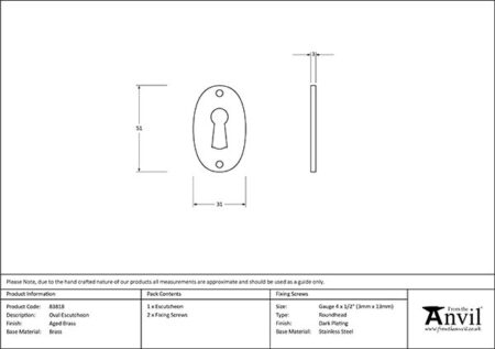 Aged Brass Oval Escutcheon | 83818 - Image 2