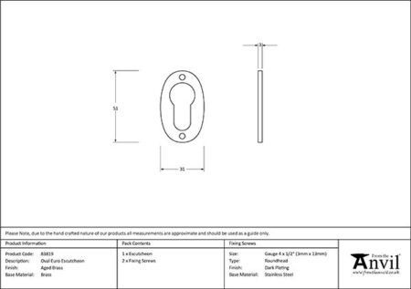 Aged Brass Oval Euro Escutcheon | 83819 - Image 2