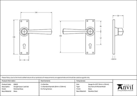 Polished Brass Straight Lever Lock Set | 83829 - Image 2