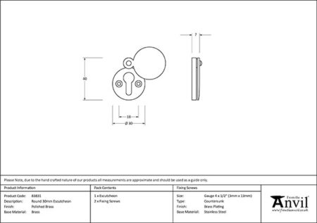 Polished Brass 30mm Round Escutcheon | 83831 - Image 2