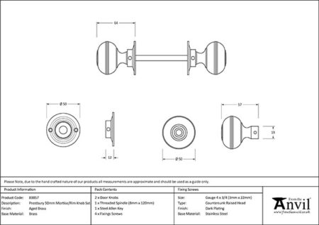From the Anvil Aged Brass 50mm Prestbury Mortice/Rim Knob Set - Image 2