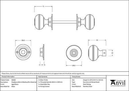 From the Anvil Aged Brass 63mm Prestbury Mortice/Rim Knob Set - Image 2