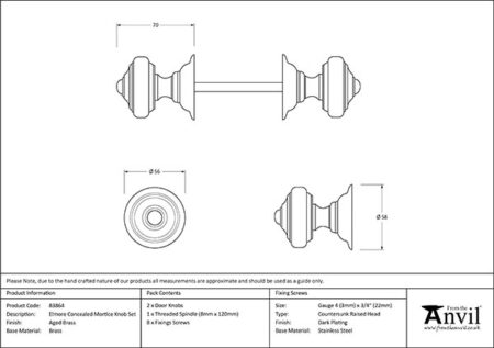 From the Anvil Aged Brass Elmore Concealed Mortice Knob Set - Image 2