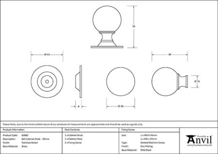 Polished Nickel Ball Cabinet Knob 39mm | 83882 - Image 2