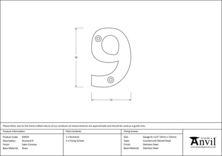 Satin Chrome Numeral 9 | 83929 - Image 2