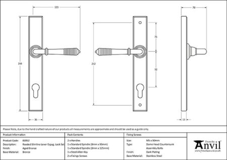 Aged Bronze Reeded Slimline Lever Espag. Lock Set | 83952 - Image 2