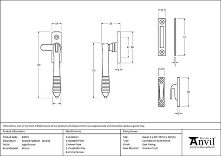 Aged Bronze Locking Reeded Fastener | 83974 - Image 2
