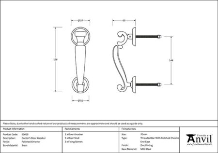 Polished Chrome Doctors Door Knocker | 90019 - Image 2