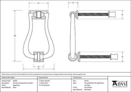 From the Anvil Aged Brass Slimline Art Deco Door Knocker - Image 2