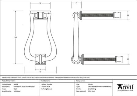 Black Slimline Art Deco Door Knocker | 90034 - Image 2