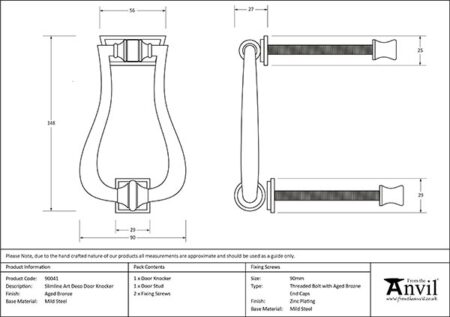 Aged Bronze Slimline Art Deco Door Knocker | 90041 - Image 2