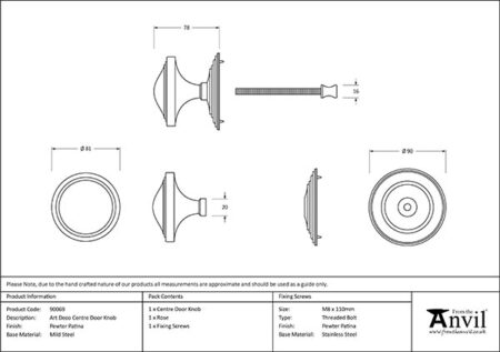 Pewter Art Deco Centre Door Knob | 90069 - Image 2