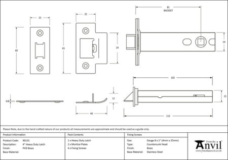 PVD Brass 4" Heavy Duty Latch | 90131 - Image 2