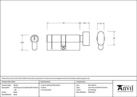 Black 35/35 6pin Euro Cylinder/Thumbturn KD | 90232 - Image 2