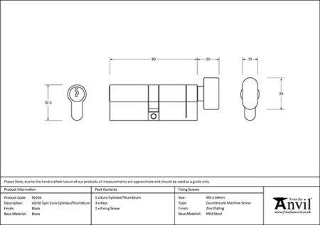 Black 40/40 6pin Euro Cylinder/Thumbturn | 90234 - Image 2